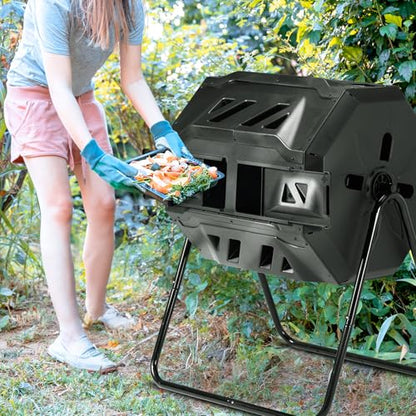 Outvita 43 Gallon Outdoor Compost Bin, Dual Chamber Tumbling Composter