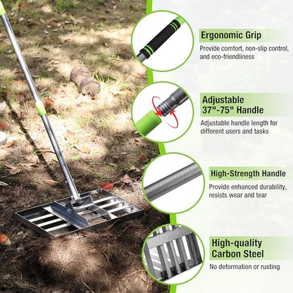 WORKPRO Lawn Leveling Rake, 17"x10" Rake with 75-Inch Adjustable Handle - size: 17''x10''-6FT