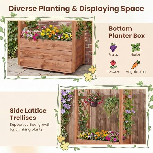Happygrill Raised Garden Bed with Trellis & Hanging Roof - size: 31” x 16” x 41”