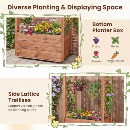 Happygrill Raised Garden Bed with Trellis & Hanging Roof - size: 31” x 16” x 41”