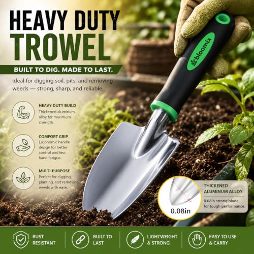 Bloomix Set of 3 Stainless Steel Gardening Tool Set – Hand Cultivator, Transplanter & Trowel with Soft-Grip Ergonomic Handles – Durable Garden Kit for Digging, Planting and Soil Care Green & Silver - color: Green & Silver