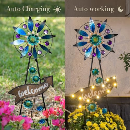 TERESA'S COLLECTIONS Solar Metal Wind Spinner Garden Stake Mom Gift 35.4" - color: Blue, size: Large