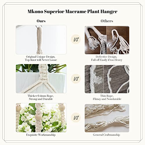 Mkono 43 Inch Macrame Plant Hanger Indoor Hanging Planter Holder Ivory 1Pc - color: Ivory