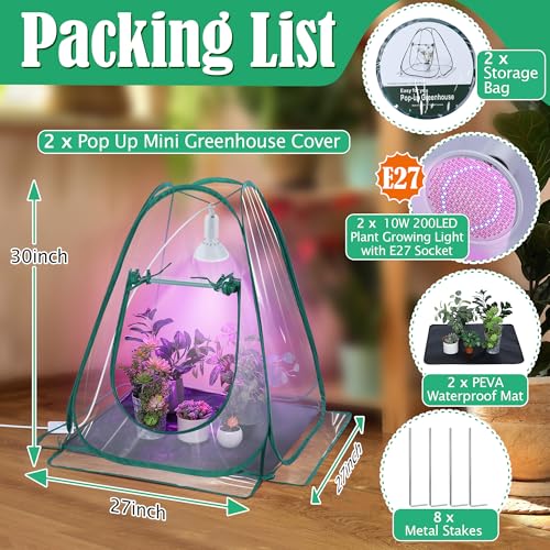 Meonum Mini Greenhouse Indoor with 10W Grow Light and PEVA Mat, 2 Pack