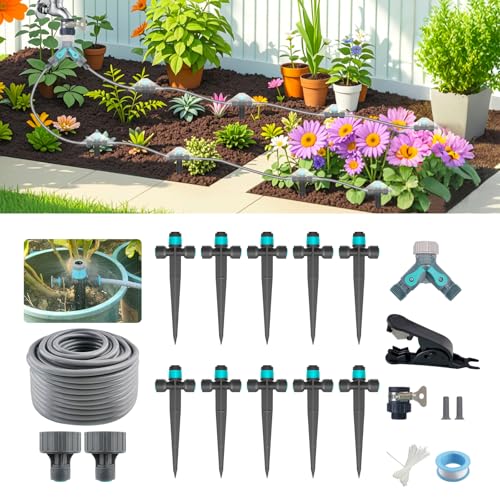 Drip Irrigation System, Automatic Drip Irrigation Kit for Potted Plants, 33ft Quick Connector Garden Watering System with 6mm Irrigation Tubing Hose Adjustable Emitters