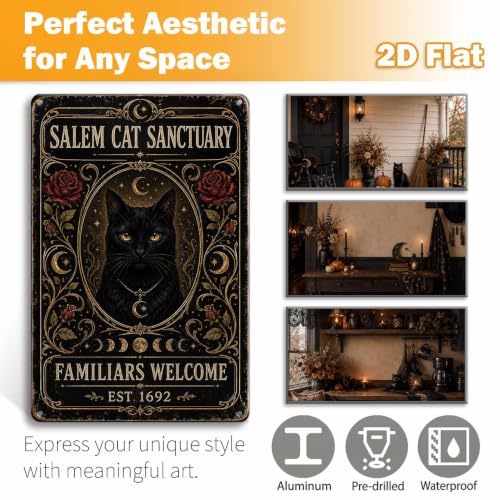 Halloween Metal Art Sign Salem Cat Sanctuary Black Cat Wall Decor - color: 06A