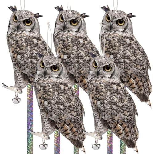 Fake Owl to Scare Pigeon, 5 PCS Hanging Flat Owl with Reflective Tape for Balcony Window Patio Yard Outdoor Use, Keep Woodpecker Away for Garden Front Porch - color: 5pcs-gray