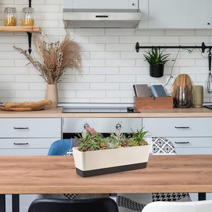 Skelang 2 Pcs Rectangular Plant Pot, 16.7" Flower Planter Box with Drainage Hole, Windowsill Container with Tray for Succulents, Herbs, Cacti - color: Coffee