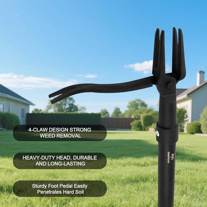 Weed Puller Tool - Stand Up Heavy Duty Weeding Tool with 47.8'' Long Handle, Foot Platform Design & 4-Claw Steel Head Design - Easily Remove Weeds Without Bending, Pulling, or Kneeling