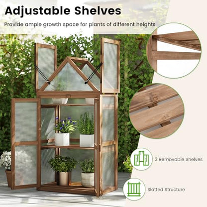 Happygrill Cold Frame, Mini Wooden Green House w/Transparent Openable Roof