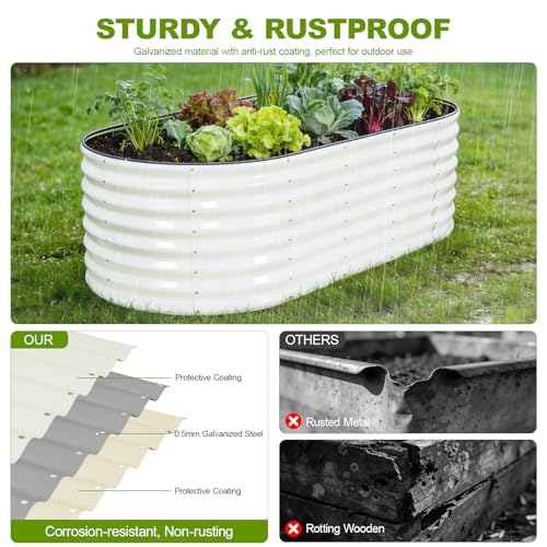 24" Tall Galvanized Raised Garden Bed Outdoor, 6x3x2ft, White - color: Pearl White, size: 6×3×2ft (1 Pack)
