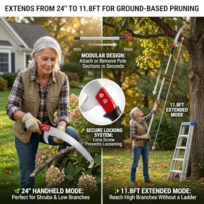 RISETEX Pole Saws for Tree Trimming 9.2 FT, Manual Pruning Saw - size: 9.2FT