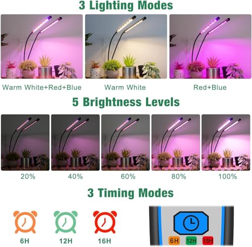 Garpsen Plant Light, 2 Heads Grow Lights for Seed Starting with Clip, 2Pack - size: (2 Pack)2 Arms