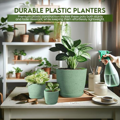 Plant Pots Indoor with Drainage 5 Pack Multi-Size Planters Set Spotty Mint - color: Speckled Mint, size: Pack of 5