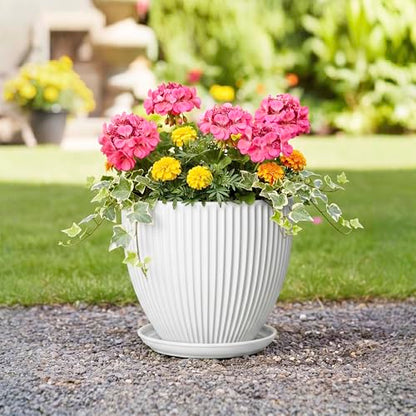 10 Inch Planter, Ceramic Plant Pots with Saucer, White - color: White, size: 10 Inch
