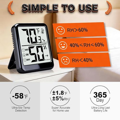 Room Thermometer Indoor Hygrometer Digital Humidity Meter - color: Black - Upgraded Version, size: 1 - Pack