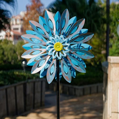 Viveta Wind Spinners,Large Outdoor Wind Sculpture, Metal Windmill - color: H-blue