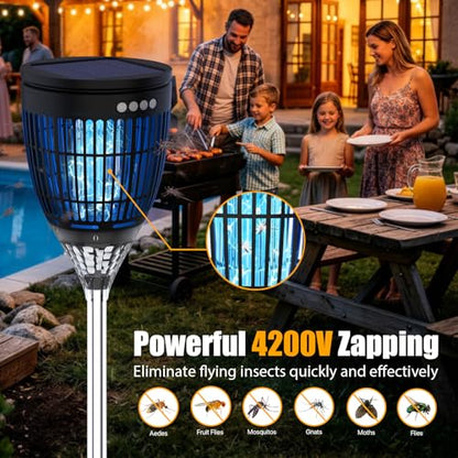 Rossetta Solar Bug Zapper Outdoor, Fly Zapper with Flame & Projector Light - color: Black