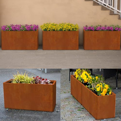 Corten Steel Planter 36x15x15 in Rectangular Planter - size: 36X15X15in Rustic