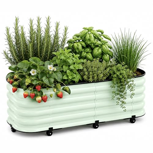 DaisyVibe 21" Rolling Raised Garden Bed with Water Reservoir Base - color: Green, size: 47.2"L × 15.7"W × 21"H