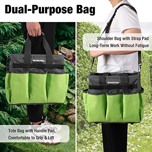 WORKPRO Garden Tool Bag, 10 Pockets and Shoulder Strap, Green - color: Green