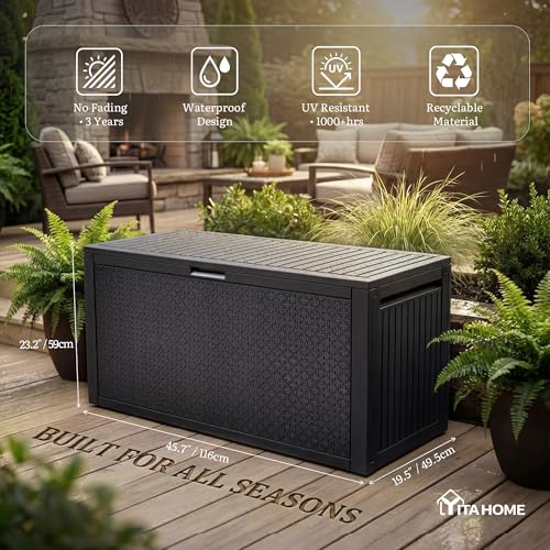 YITAHOME 95 Gallon Large Outdoor Deck Box - color: Black, size: 90 Gallon Maze Pattern