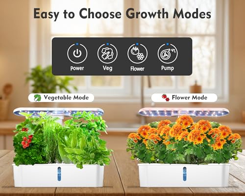 Hydroponics Growing System Kit 12 Pods, Indoor Garden with LED Grow Light - color: White