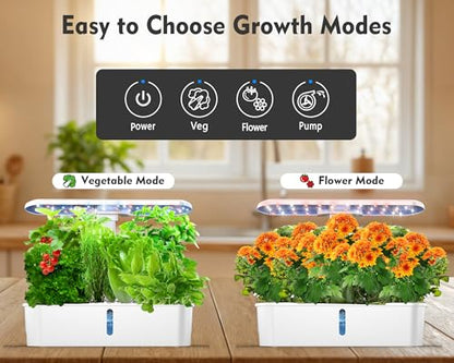 Hydroponics Growing System Kit 12 Pods, Indoor Garden with LED Grow Light - color: White