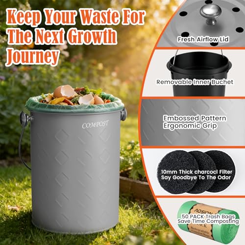 AOSION Countertop Compost Bin Kitchen,Odorless Indoor Compost Bin with Lid - color: Gray