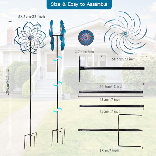 Stargarden Wind Spinners Outdoor -Metal Large Kinetic Wind Spinners - color: Blue-a-23"