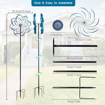 Stargarden Wind Spinners Outdoor -Metal Large Kinetic Wind Spinners - color: Blue-a-23"