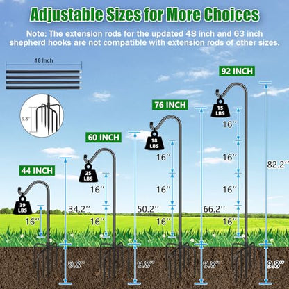 FEED GARDEN 92 Inch Adjustable Outdoor Shepherds Hook Bird Feeder Pole with 7 Prongs Base, Premium Steel Heavy Duty Tall Shepards Hooks for Hanging Bird Feeders, Plant Basket, Lanterns, 1 Pack - size: 92 Inch