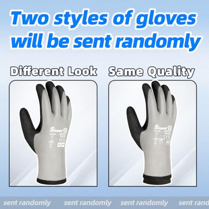 Schwer 2 Pairs 100% Waterproof Winter Work Gloves Latex Coated, CR3305, M - color: Winter Grey, size: Medium
