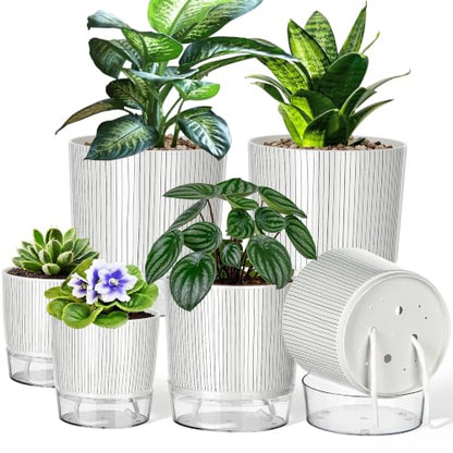6 Pack Self Watering Pots for Indoor Plants, 4/5.5/6.3 Inch Flower Pots - color: 2s+2m+2l, 6pcs Black Stripes