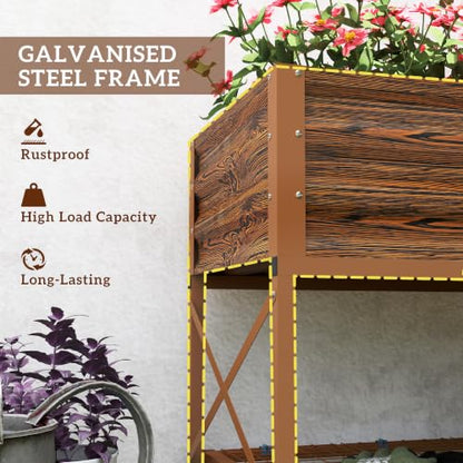 Outsunny Raised Garden Bed with Galvanized Steel Frame, Dark Brown - color: Dark Brown