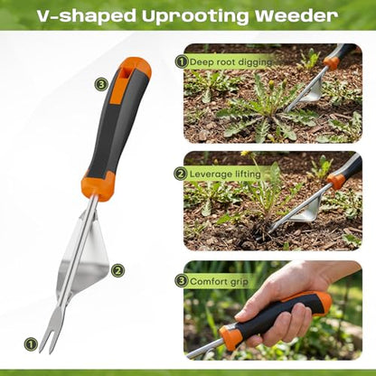 fishark Weed Puller Tool Set, 3 Pack Stainless Steel Manual Weeder
