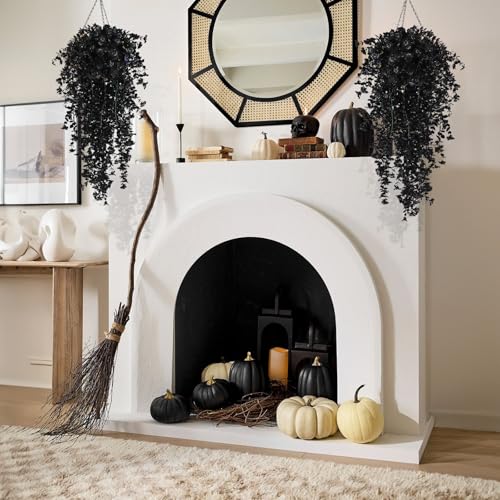 RECUTMS Black Hanging Flowers for Outdoor 4Pcs Faux Fall Daisy Plant - color: Black
