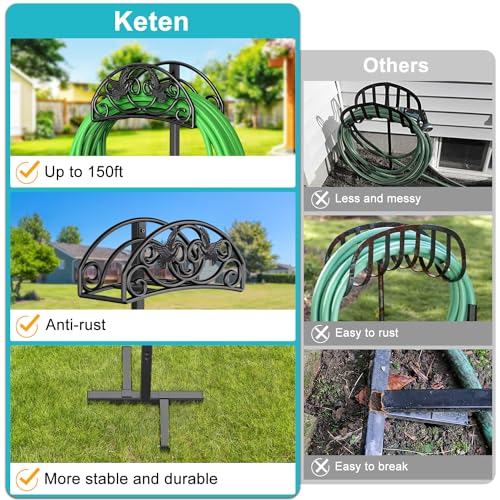Keten Garden Hose Holder, Detachable Metal, Heavy Duty Freestanding Outside