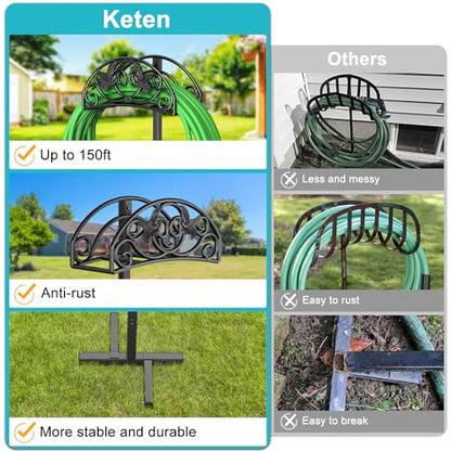 Keten Garden Hose Holder, Detachable Metal, Heavy Duty Freestanding Outside