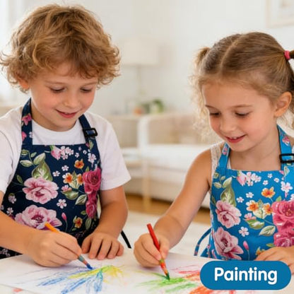 Kids Apron with Pockets, Polyester Floral for Cooking & Gardening, Adjustable Neck, Toddlers, 17.7x23.2 Inches - color: Blue