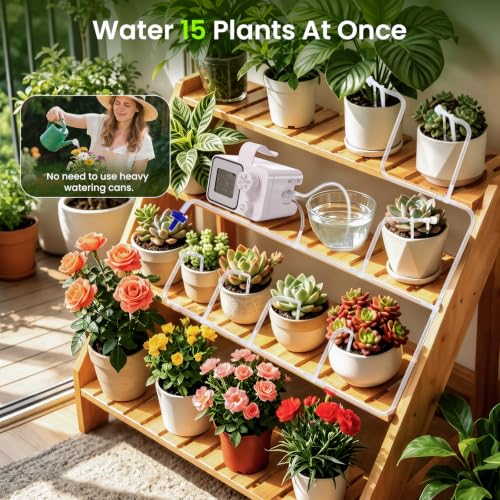 Solar Drip Irrigation System, Automatic Plant Watering Kit for 15 Plants