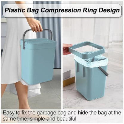 Compost Bin Kitchen, Includes 100 Trash Bags, Hanging Trash Can with Lid, Features Pet-Proof, Odor-Proof, and Quiet Opening/Closing. Suitable for Bathrooms/Bedrooms/Offices (Blue, 1.3 Gal/5 L) - color: Bule