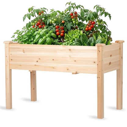 Raised Garden Bed with Legs, 48x24x30 inch Wood Elevated Planter with Protective Liner for Vegetable Flower Herb, Outdoor Planter Box Kit for Balcony Patio Backyard, Natural - size: 48x24x30 in, style: Natural-Single
