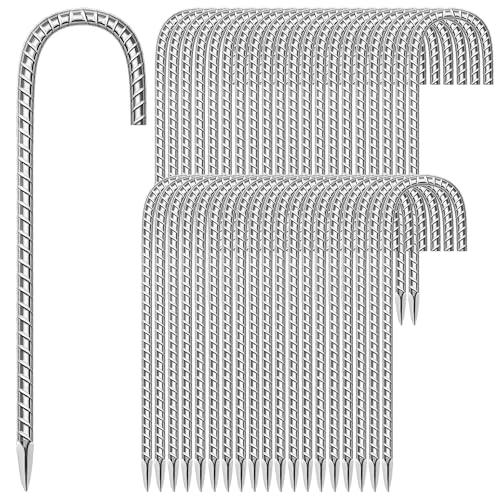 40 Pack Ground Garden Rebar Stakes Rebar 12 Inch Anti-Rust Galvanized Steel J Shape Hook Heavy Duty Ground Anchors for Tents, Position Kits,Fences, and Trampolines Landscape Fabric - color: J-12'' 6mm 40pcs SL