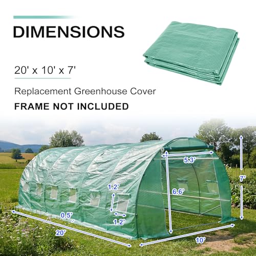 BPS Greenhouse Replacement Cover 20' x 10' x 7', Tunnel Greenhouse Cover - size: 20'x10'