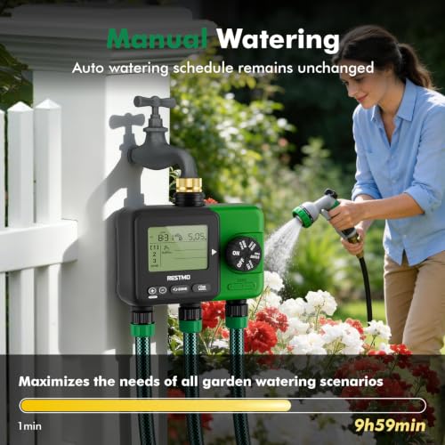 RESTMO 3-Zone Sprinkler Timer for Garden Hose with Brass Inlet