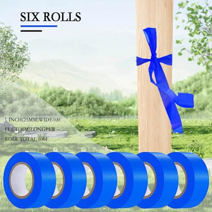 6 Pcs Dark Blue Flagging Tape,Non-Adhesive Plastic Ribbon Neon Marking Roll - color: Dark Blue