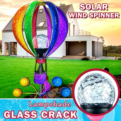 72 in Large Wind Spinners Outdoor, Solar Hot Air Balloon Wind Sculpture - color: 72 In-hot Air Balloon