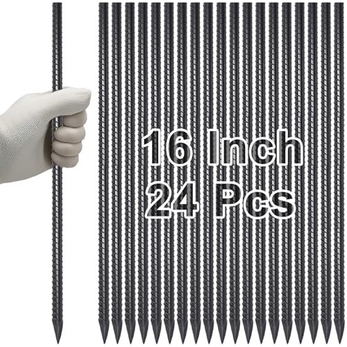 VVOKGO Straight Rebar Stakes 16 Inch Metal Ground Concrete Form Stakes - color: I-16 Inch-Φ5/16"-Black, size: I-16 Inch-24 Pcs