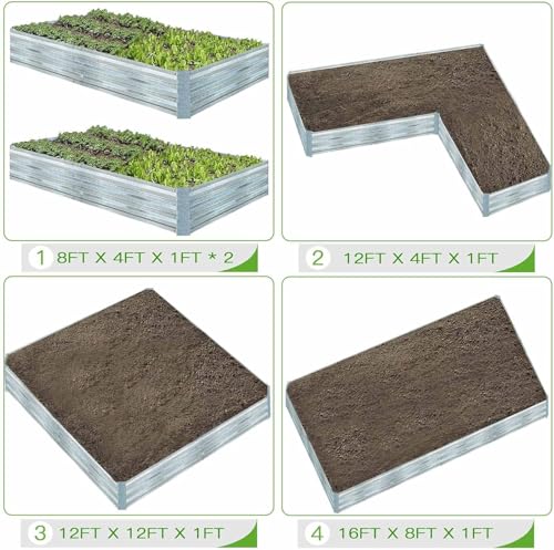 2-Pack Galvanized Raised Garden Bed 8x4x1ft - size: 8x4x1ft (2 pcs)